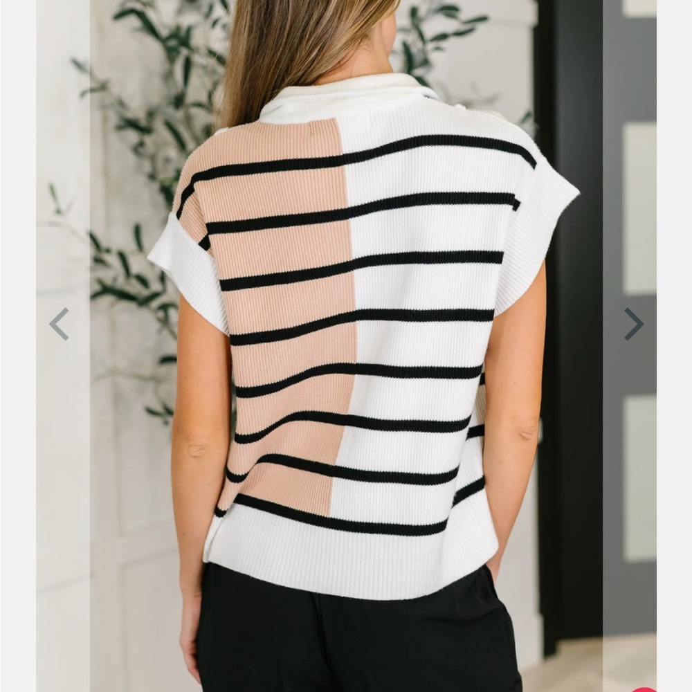 Clothesline Black White Tan Color Block Sleeveless Knit Top with Zipper Frint - Picture 2 of 9